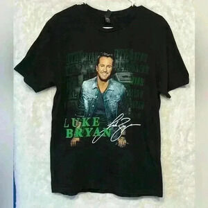Luke Bryan Mens Womens Black Concert T-Shirt EUC Kick The Dust Up Tour Large